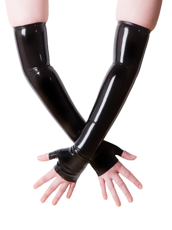HonourSkintwocom Seamless Fingerless Latex Gloves in Black Anal