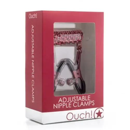 SHOTS AMERICA Couples Ouch Adjustable Metal Nipple Clamps With Chain Red