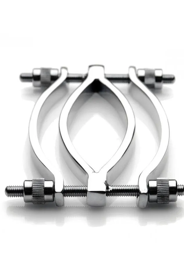 Male Sex Toys XR Brands Master Series Stainless Steel Adjustable Pussy Clamp Silver XR Brands