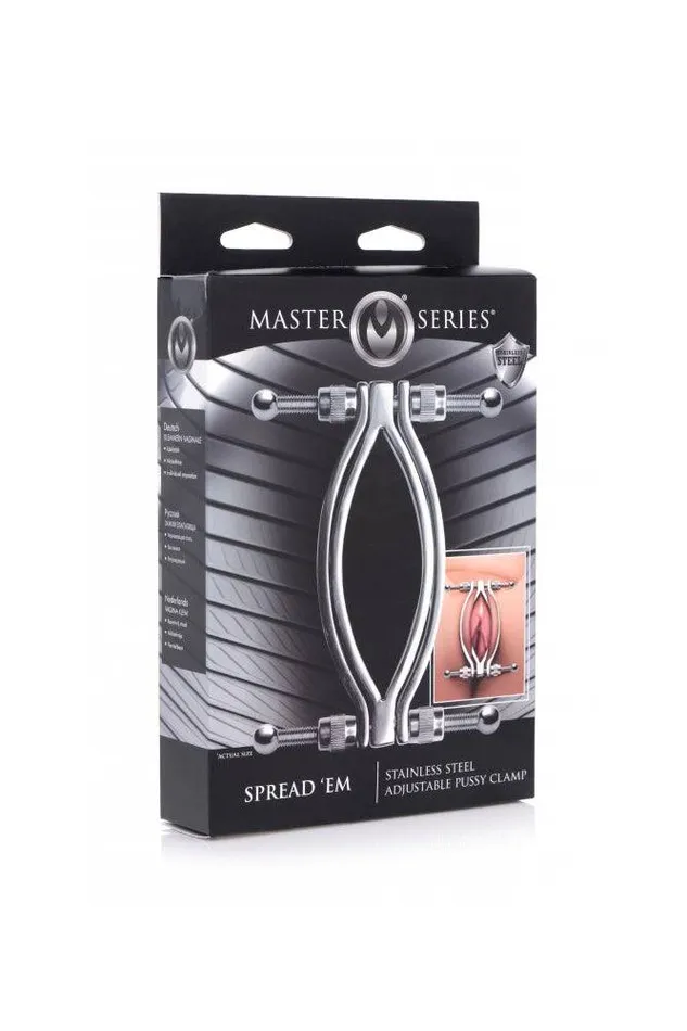 Male Sex Toys XR Brands Master Series Stainless Steel Adjustable Pussy Clamp Silver XR Brands