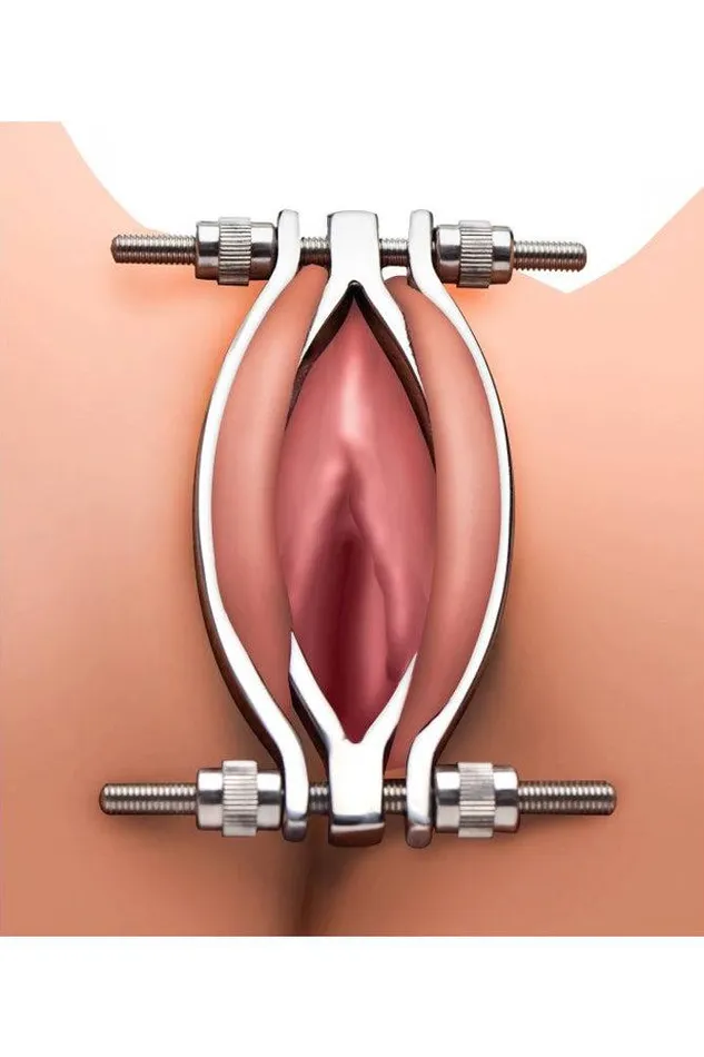Male Sex Toys XR Brands Master Series Stainless Steel Adjustable Pussy Clamp Silver XR Brands