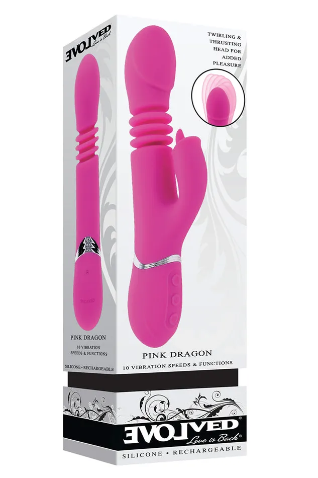 Vibrators Evolved Evolved Pink Dragon Thrusting Twirling Rabbit Vibrator Pink