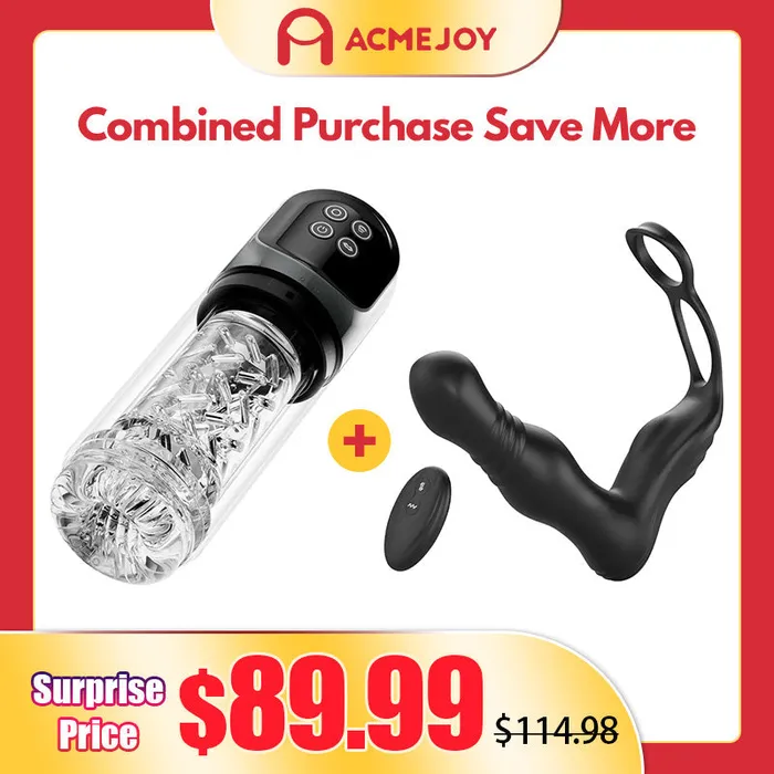 Ariel 7 Rotation Suction Vacuum Pumps Stroker and THOR Thrusting Vibrating Prostate Massager Set AcmeJoy Male Sex Toys