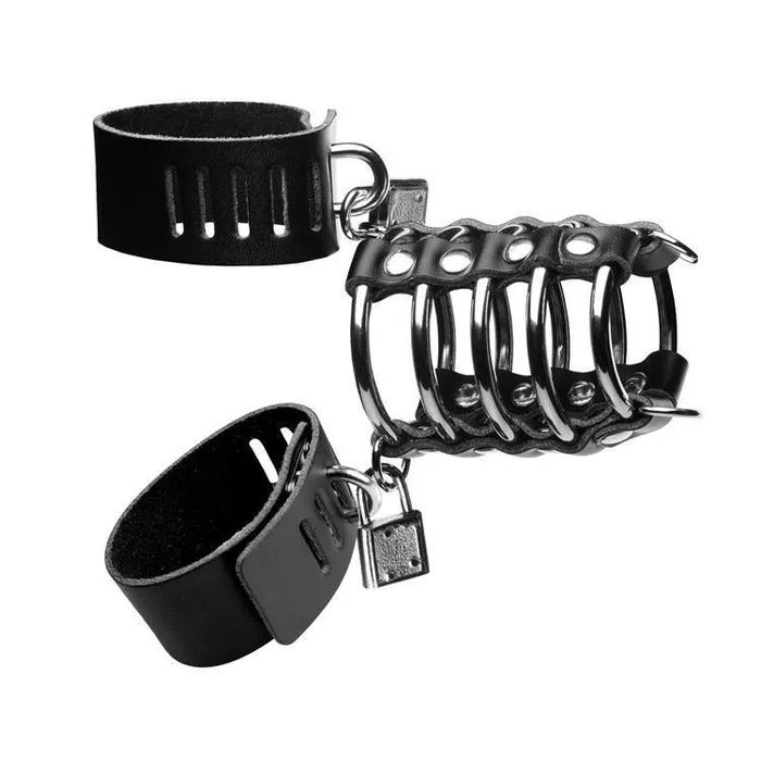 Strict Male Sex Toys Maximum Submission Gates of Hell Locking Leather and Steel Cage