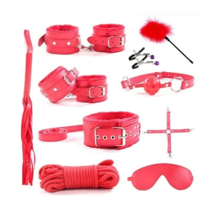 The Perfect 10Piece Set BDSM Beginners Kit with Rope and Leather Body Restraints Lovegasm Male Sex Toys