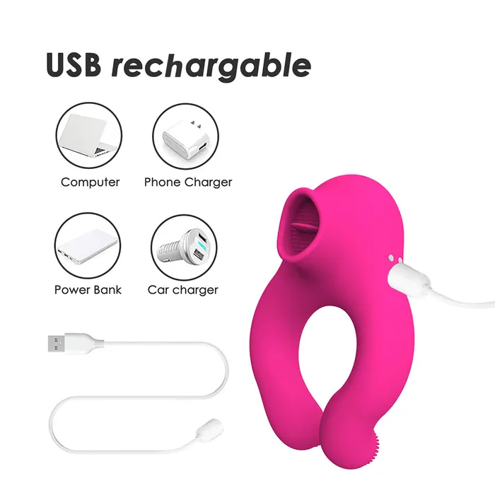 YOSPOSS Couple Vibrator With Cock Ring And Clitoris Licking Stimulator 7 Modes Male Sex Toys