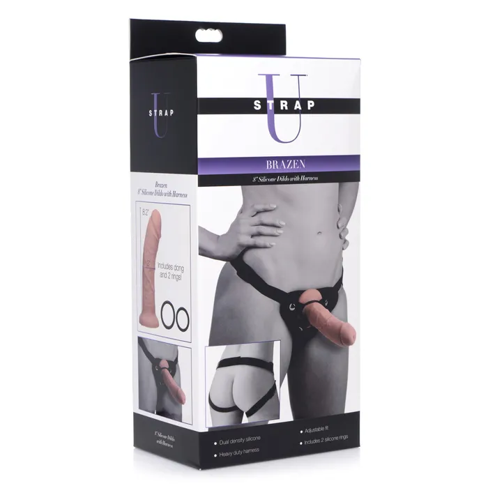 Female Sex Toys Strap U Brazen 8 Inch Silicone Dildo with Harness