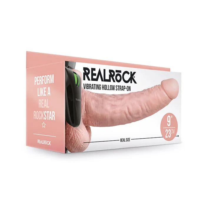 Shots America LLC Female Sex Toys RealRock Realistic 9 in Vibrating Hollow StrapOn With Balls Beige Shots America LLC Female Sex Toys RealRock Realistic 9 in Vibrating Hollow StrapOn With Balls Beige