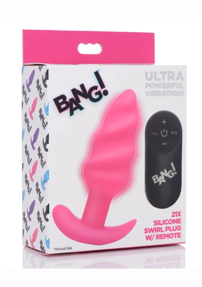 Female Sex Toys Bang 21x Vibrating Silicone Rechargeable Swirl Butt Plug with Remote Control BANG