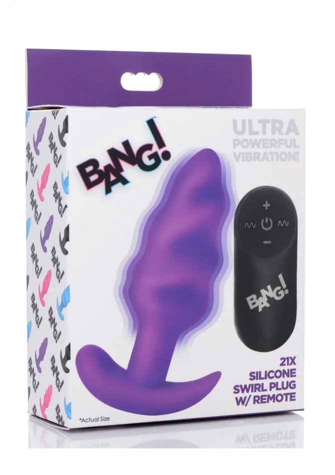 Female Sex Toys Bang 21x Vibrating Silicone Rechargeable Swirl Butt Plug with Remote Control BANG
