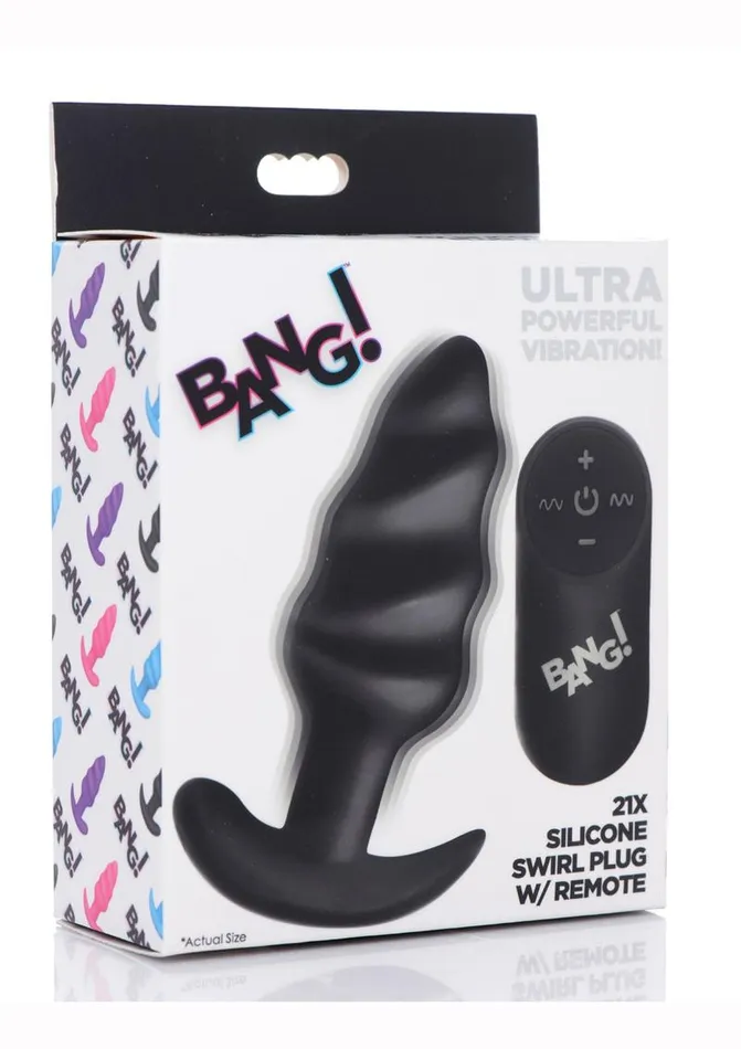 Female Sex Toys Bang 21x Vibrating Silicone Rechargeable Swirl Butt Plug with Remote Control BANG