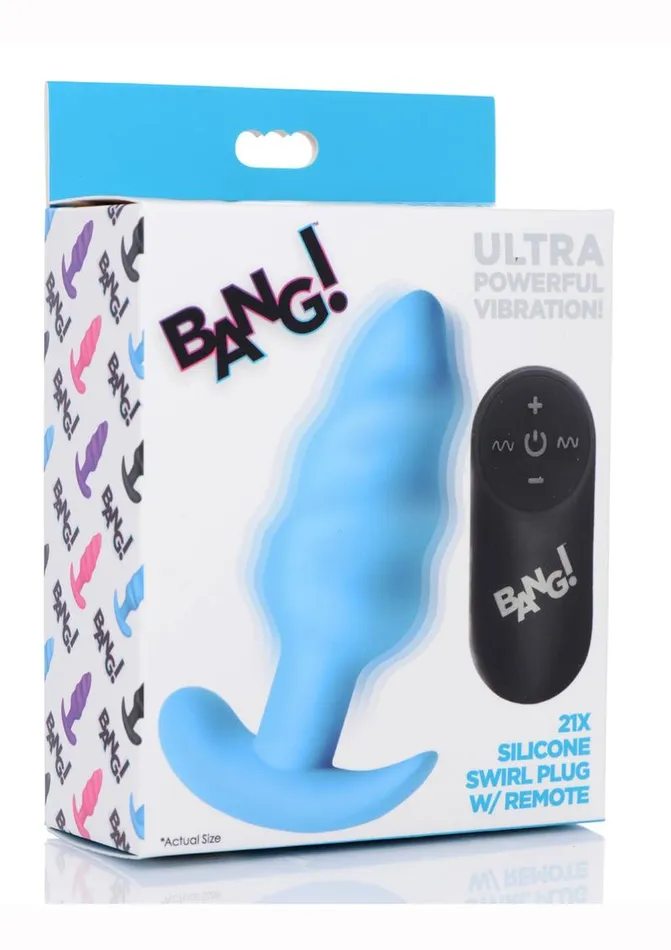 Female Sex Toys Bang 21x Vibrating Silicone Rechargeable Swirl Butt Plug with Remote Control BANG