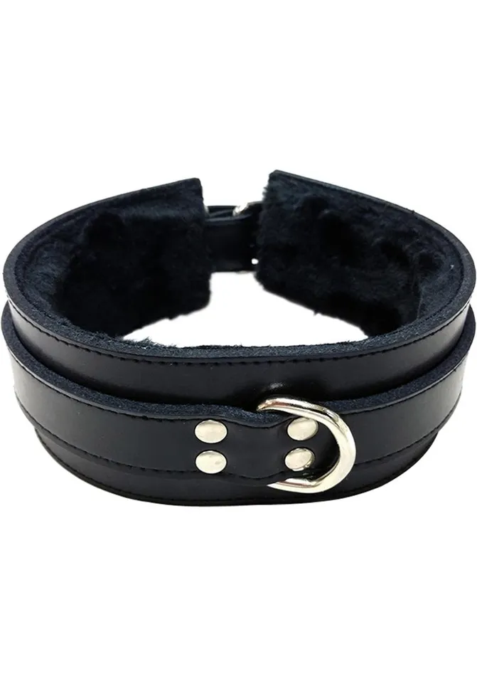 Rouge Leather Collar with Faux Fur Lining Rouge Male Sex Toys