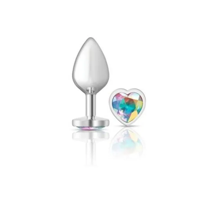 Cheeky Charms Silver Metal Butt Plug w Heart Clear Jewel Medium Cheeky Charms Anal