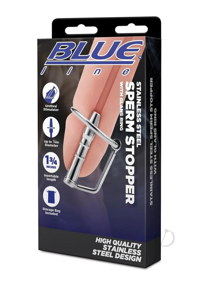 Male Sex Toys Blue Line Stainless Steel Sperm Stopper with Glans Ring Blue Line CandB Gear