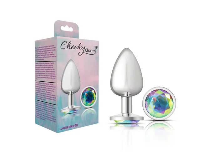 Viben Anal Cheeky CharmsSilver Metal Butt Plug RoundClearLarge