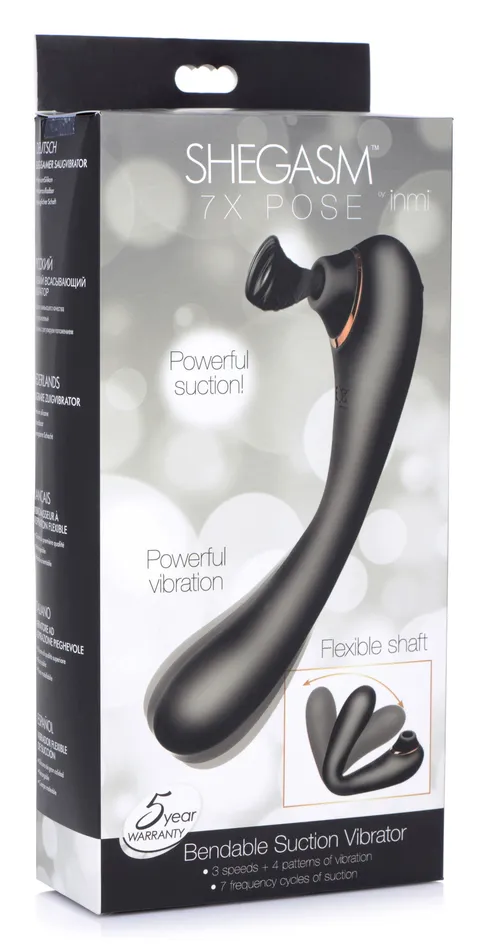Vibrators XR Brands inmi Shegasm Pose 7x Bendable Suction Silicone Vibrator Black Vibrators XR Brands inmi Shegasm Pose 7x Bendable Suction Silicone Vibrator Black