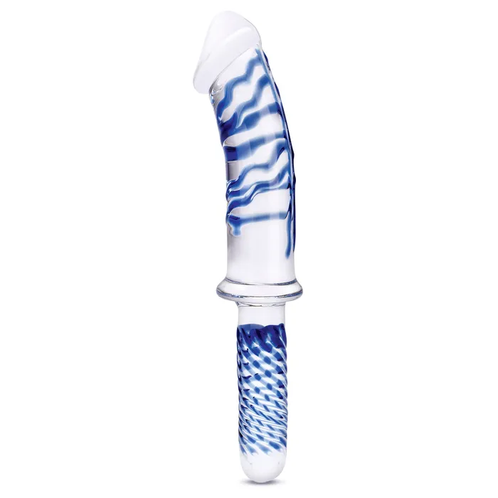 11 Inch Realistic Double Ended Glass Dildo With Handle Blueclear Electric Novelties Dildos