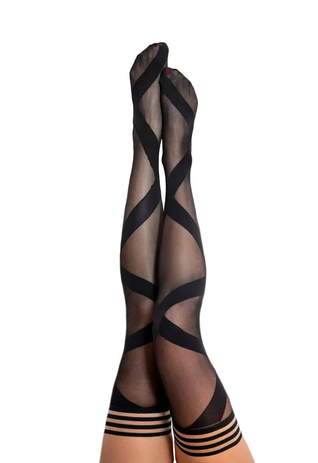 2024 Holiday Sale Specials Jackie Semi Sheer Thigh High Size B Black Anal