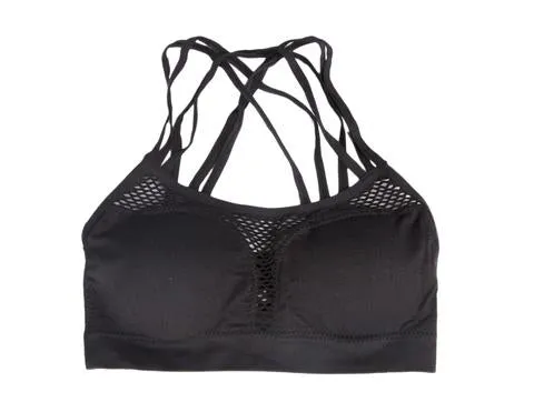 Sunset Intimates Anal Black Seamless Strappy Mesh CrissCross Back Sports Bra