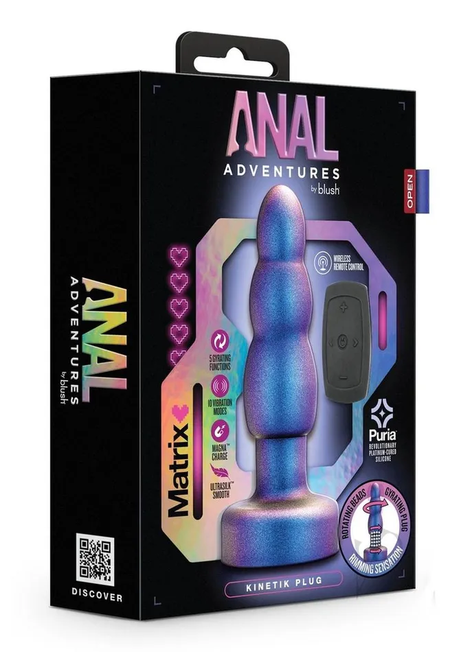 Anal Adventures Male Sex Toys Anal Adventures Matrix Kinetic Plug Rechargeable Silicone Anal Plug with Remote Control Space Age Blue Anal Adventures Male Sex Toys Anal Adventures Matrix Kinetic Plug Rechargeable Silicone Anal Plug with Remote Control Space Age Blue
