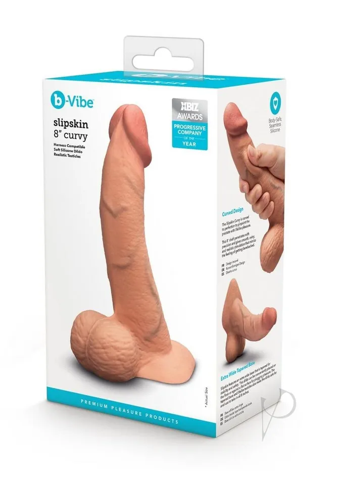 BVibe Slipskin Realistic Silicone Curved Dildo 8in Caramel B Vibe Female Sex Toys BVibe Slipskin Realistic Silicone Curved Dildo 8in Caramel B Vibe Female Sex Toys