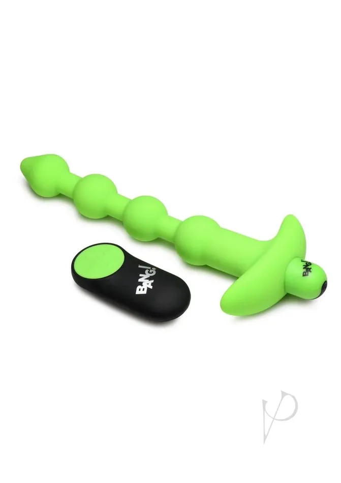 Bang 28X Glow in the Dark Silicone Rechargeable Anal Beads with Remote Control Green Bang Female Sex Toys Bang 28X Glow in the Dark Silicone Rechargeable Anal Beads with Remote Control Green Bang Female Sex Toys