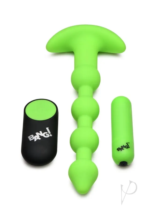 Bang 28X Glow in the Dark Silicone Rechargeable Anal Beads with Remote Control Green Bang Female Sex Toys