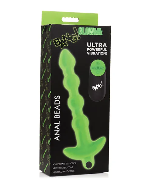 Bang 28X Glow in the Dark Silicone Rechargeable Anal Beads with Remote Control Green Bang Female Sex Toys