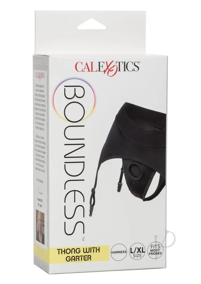 Boundless Female Sex Toys Boundless Thong with Garter Harness LXL Black