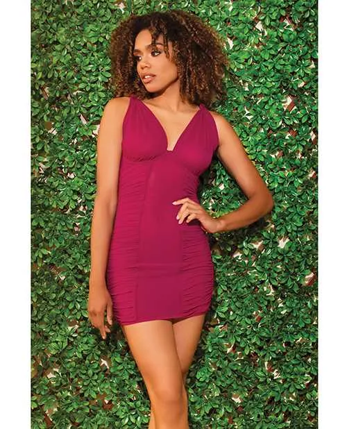 Coquette Hosiery Sheer Mesh Ruched Side Chemise GString Raspberry MD Coquette Hosiery Sheer Mesh Ruched Side Chemise GString Raspberry MD