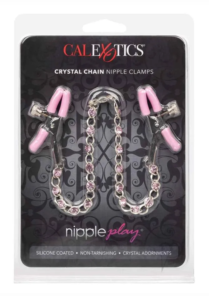 Couples Nipple Play Nipple Play Crystal Chain Nipple Clamps Pink