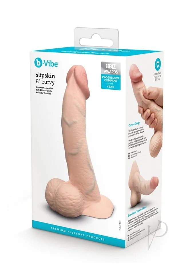 Dildos B Vibe BVibe Slipskin Realistic Silicone Curved Dildo 8in Vanilla