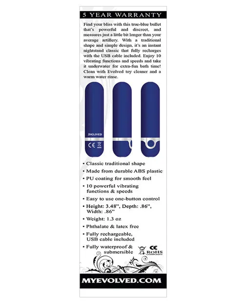 Evolved My Blue Heaven Rechargeable Bullet Blue Vibrators