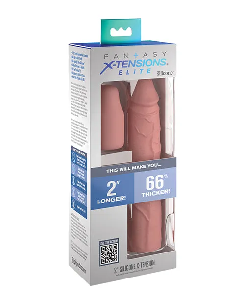 Fantasy XTensions Elite Silicone 8in Sleeve with 2in Plug Vanilla Fantasy X Tensions Male Sex Toys