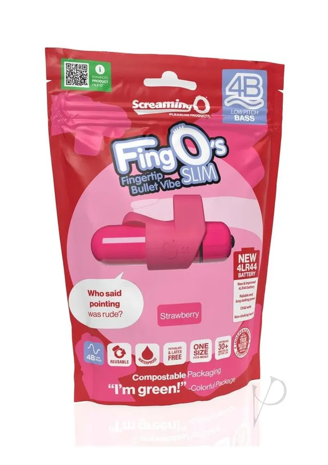 Fing O Female Sex Toys 4B FingO Slim Finger Vibrator Strawberry