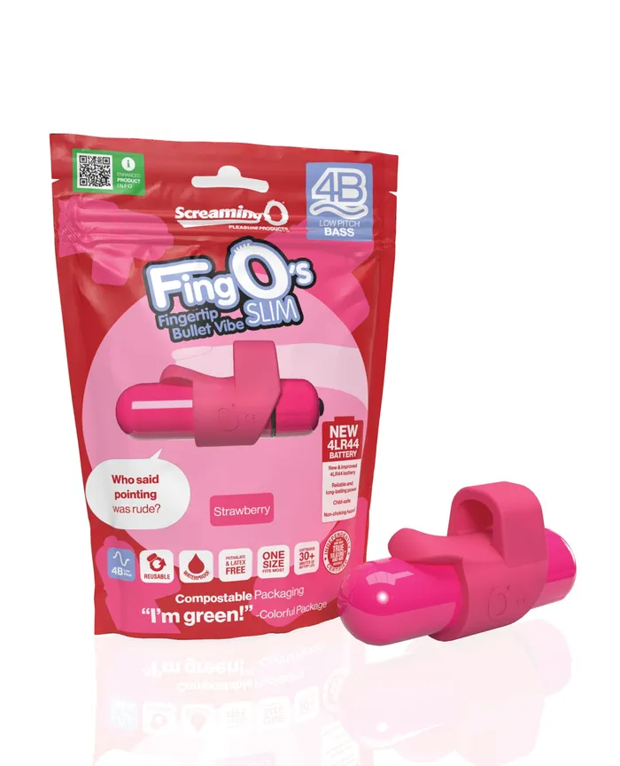 Fing O Female Sex Toys 4B FingO Slim Finger Vibrator Strawberry