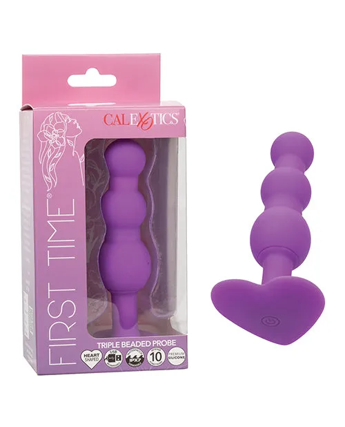 First Time Triple Beaded Silicone Rechargeable Probe Purple First Time Female Sex Toys