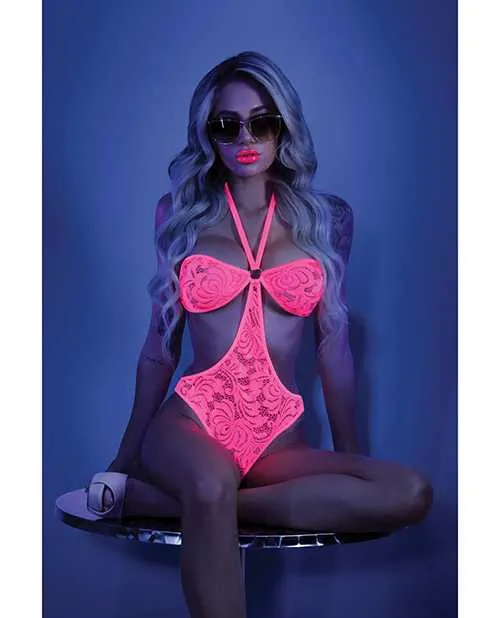 Glow Black Light Halter Bodysuit wOpen Sides Neon Pink SM Glow By Fantasy Lingerie Dildos Glow Black Light Halter Bodysuit wOpen Sides Neon Pink SM Glow By Fantasy Lingerie Dildos