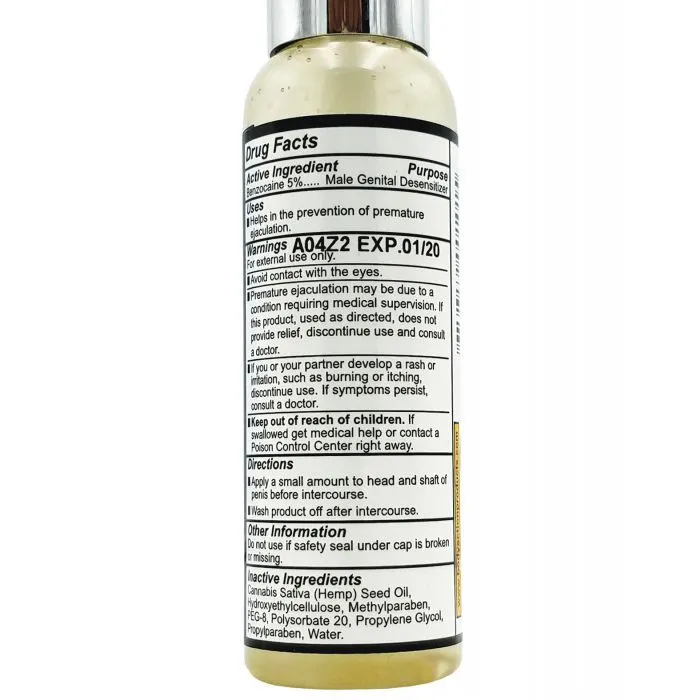 Higher Control Climax Control Gel for Men wHemp Seed Oil 2 oz Body Action Enhancers