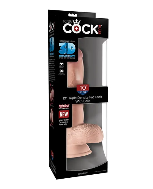 King Cock Plus Triple Density Fat Dildo with Balls 10in Vanilla King Cock Dildos