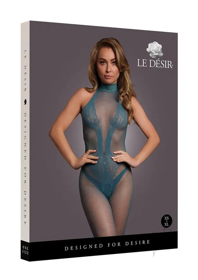 Le Desir Vibrators Le Desir Fishnet and Lace Bodystocking OS Blue