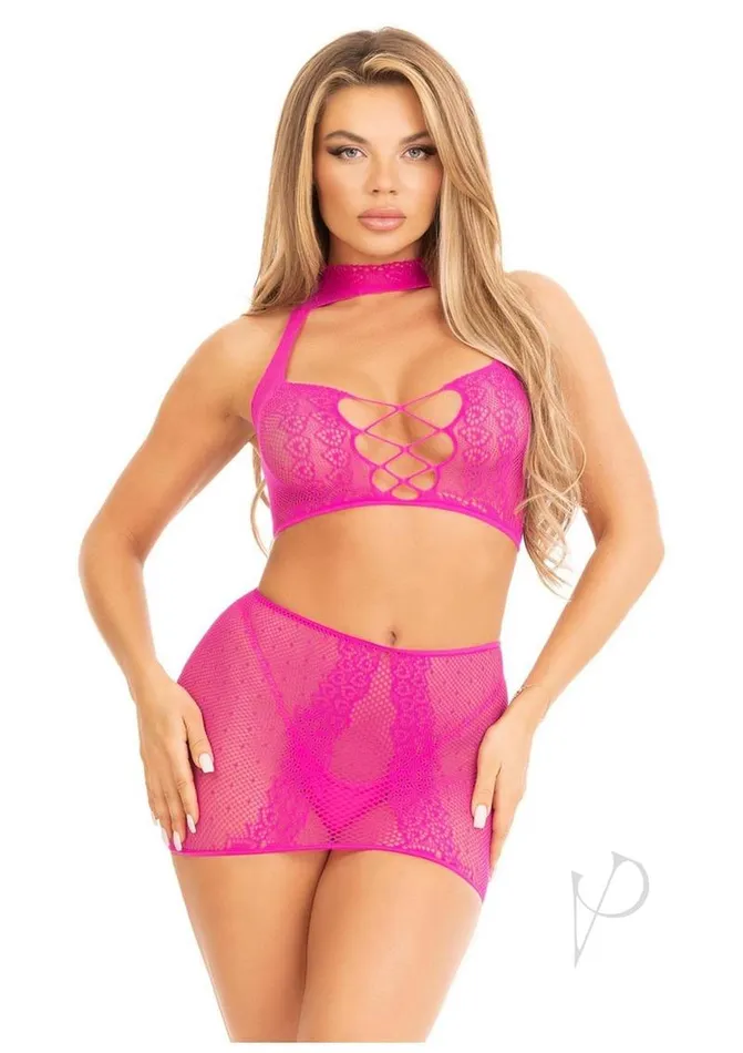 Leg Avenue Dotted Net and Lace Halter Crop Top with Faux Lace Up Front and Mini Skirt 2 Piece OS Magenta Leg Avenue Couples Leg Avenue Dotted Net and Lace Halter Crop Top with Faux Lace Up Front and Mini Skirt 2 Piece OS Magenta Leg Avenue Couples
