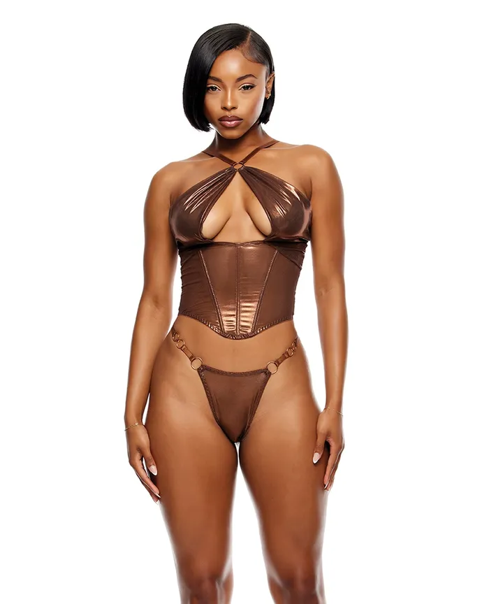 Liquid Metal Metallic Mesh Bustier wGString 2 pc Set Metallic Copper XL Forplay Female Sex Toys Liquid Metal Metallic Mesh Bustier wGString 2 pc Set Metallic Copper XL Forplay Female Sex Toys