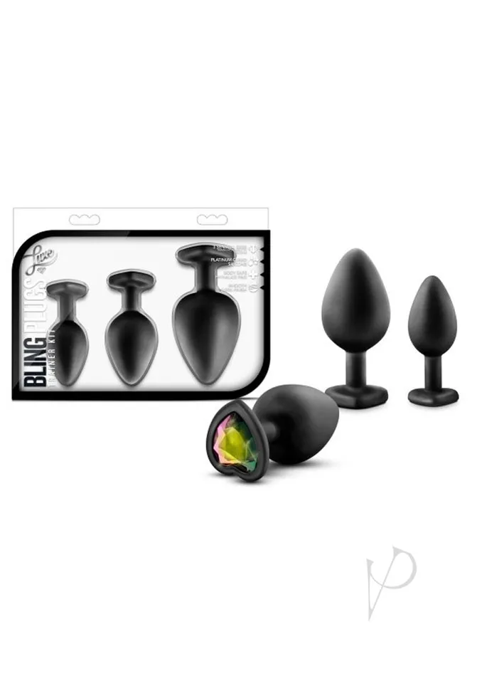 Luxe Anal Luxe Bling Butt Plugs Silicone Training Kit with Rainbow Gems 3 size kit Black Luxe Anal Luxe Bling Butt Plugs Silicone Training Kit with Rainbow Gems 3 size kit Black