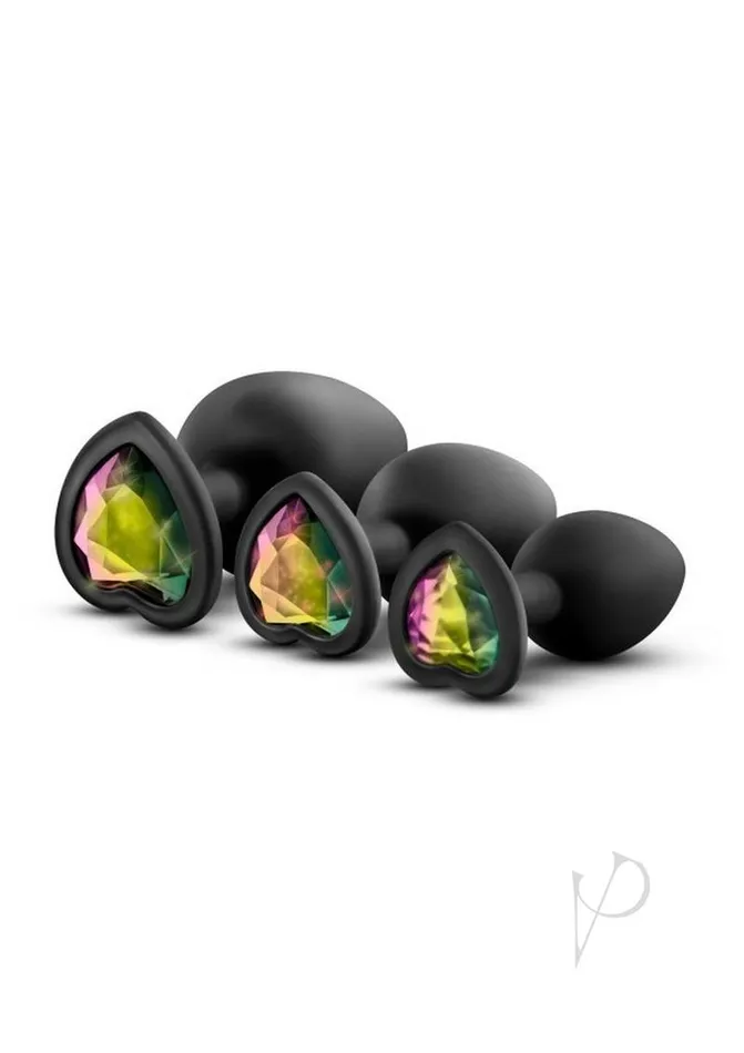 Luxe Anal Luxe Bling Butt Plugs Silicone Training Kit with Rainbow Gems 3 size kit Black
