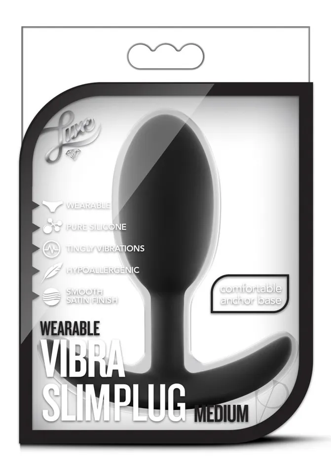 Luxe Wearable Vibra Slim Plug Silicone Butt Plug Medium Black Luxe Anal