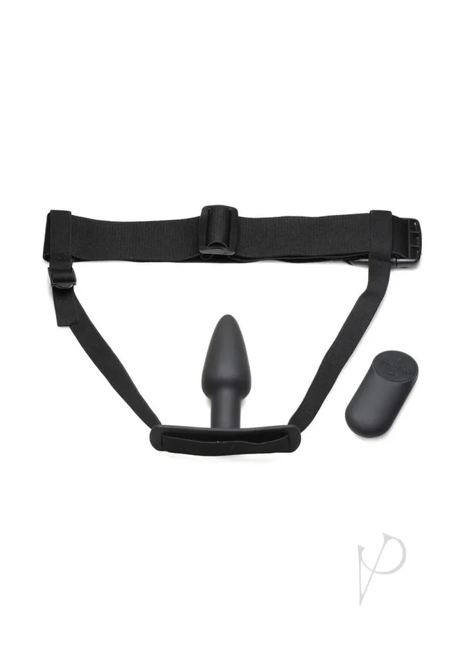 Male Sex Toys Master Series BumTastic 28X Rechargeable Silicone Anal Plug with Harness and Remote Control Black Master Series