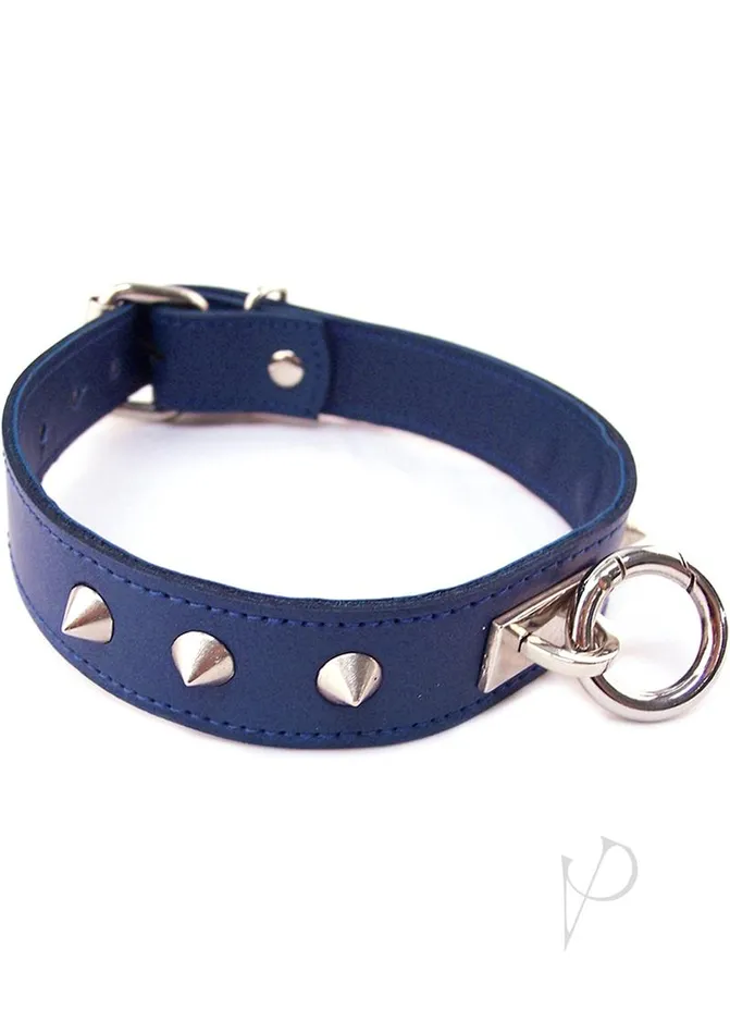 Male Sex Toys Rouge Rouge O Ring Studded Adjustable Leather Collar Blue
