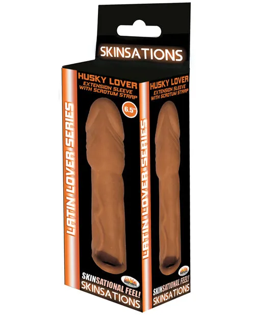 Male Sex Toys Skinsations Skinsations Latin Lover Husky Lover Extension Sleeve with Scrotum Strap 65in Caramel